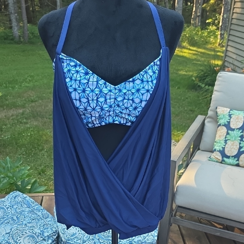 Next Navy and White Patterned Swim Top